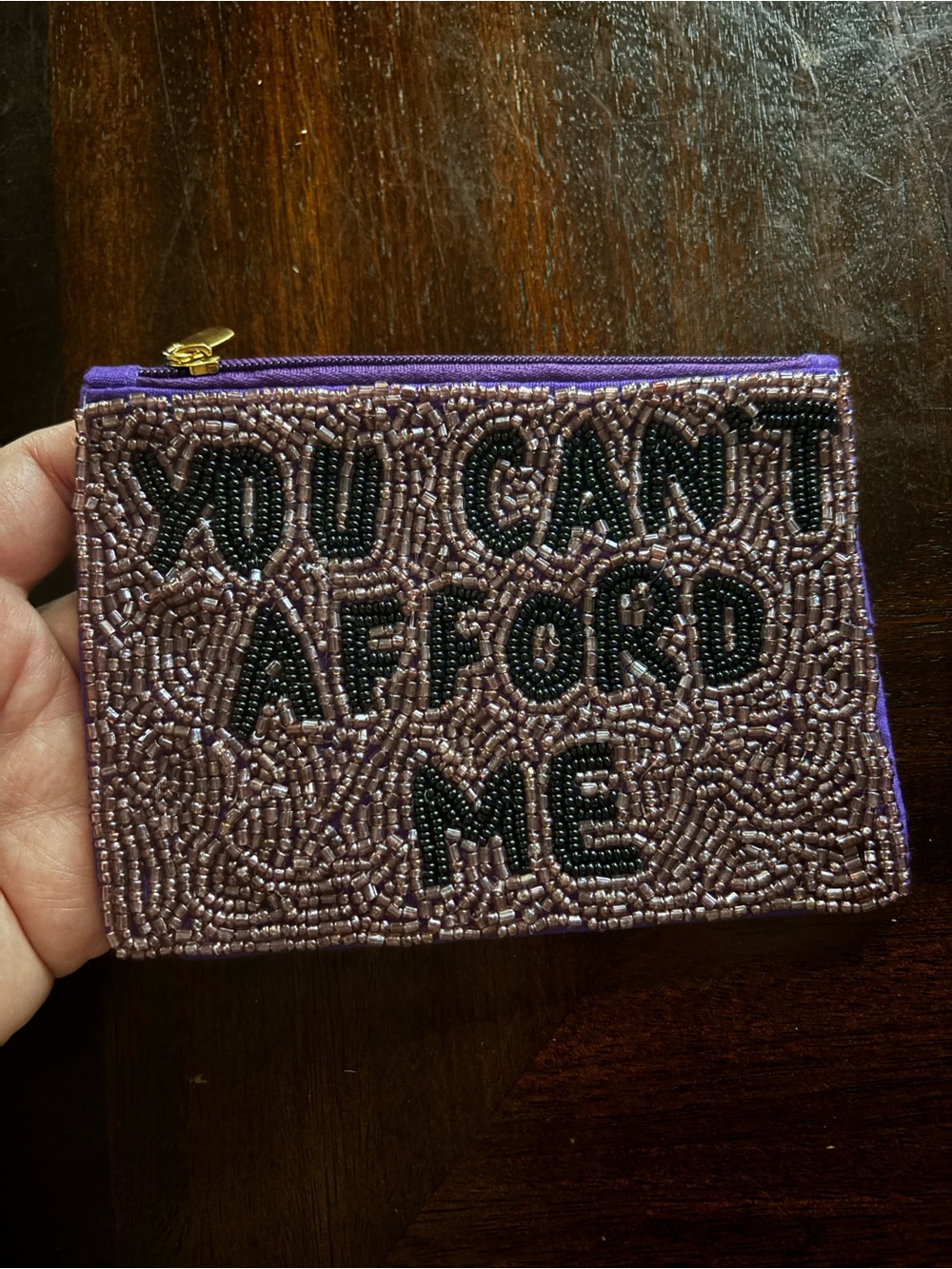 Hand-Beaded Purple Statement Coin & Card Pouch